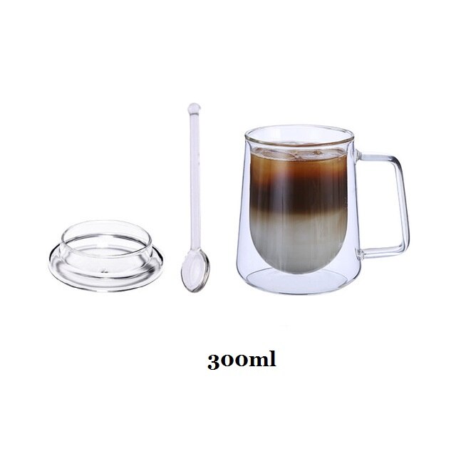 Taza de café de vidrio transparente de doble fondo, vaso de vidrio resistente al calor para leche y té: O