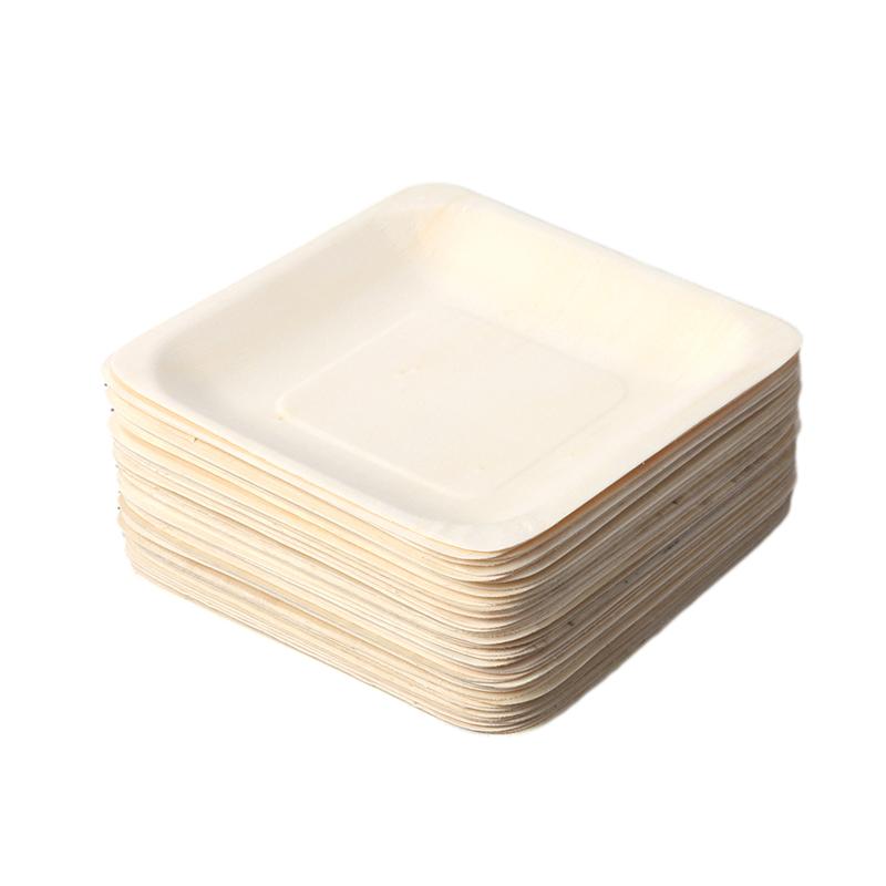 100pcs Vierkante Wegwerp Houten Plaat Party Borden Servies voor Bruiloft Restaurant Picknick Verjaardag 140x140mm