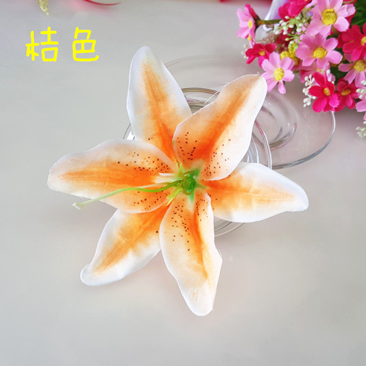 Flores de lirio artificiales de 13CM, cabezas de flores de seda, lirios de simulación, decoración de en casa, boda, manualidades de álbum de recortes, 10 unids/lote: orange