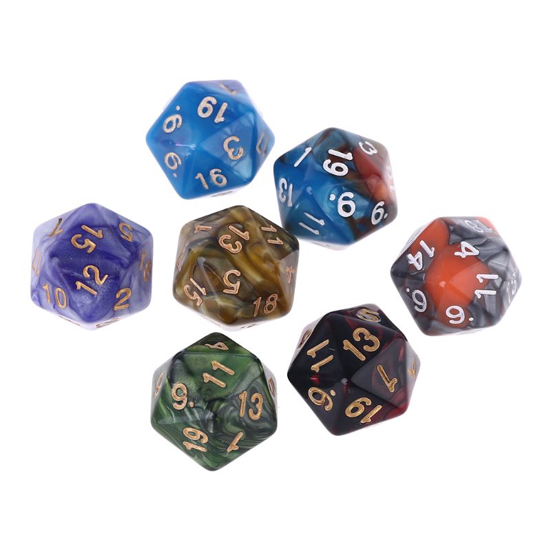 7 stk  d20 polyedriske flersidige terninger tall ringer bord bord rollespill