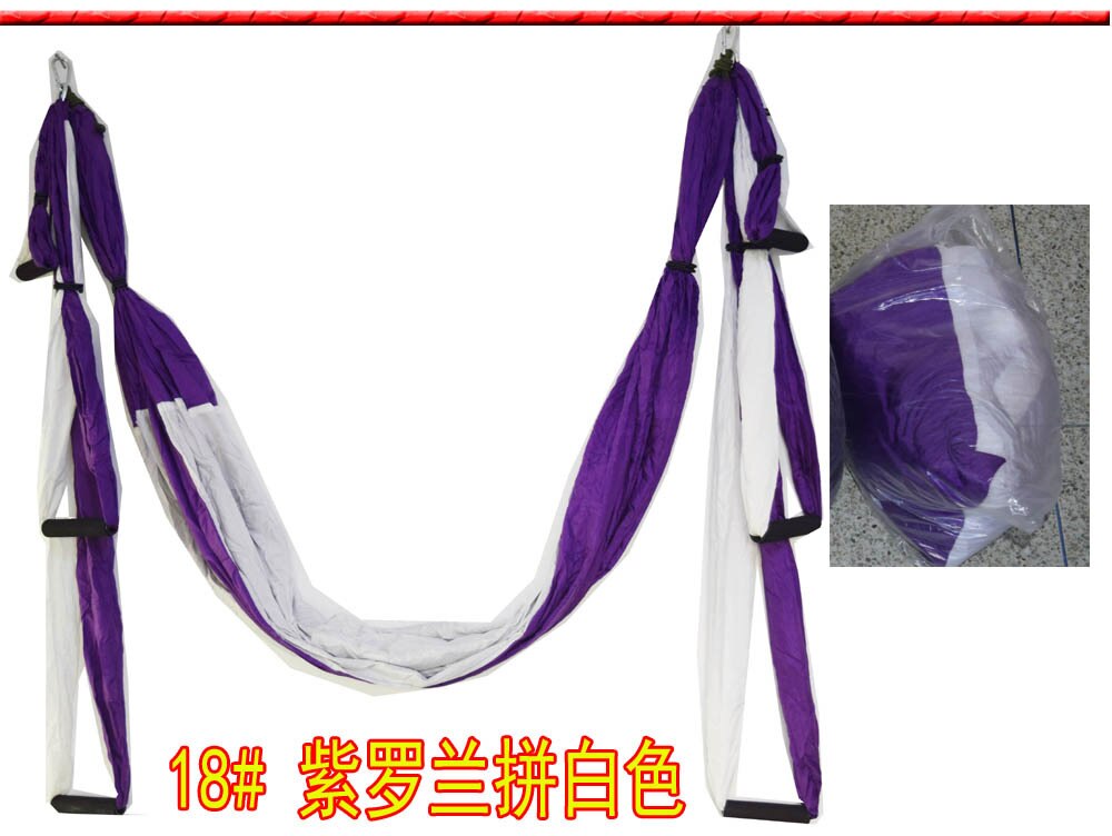 Color matchingAnti-gravity Aerial Yoga Hammock Full Set Flying Swing Trapeze Yoga Inversion Exercises Device Home GYM Hanging: white-purple