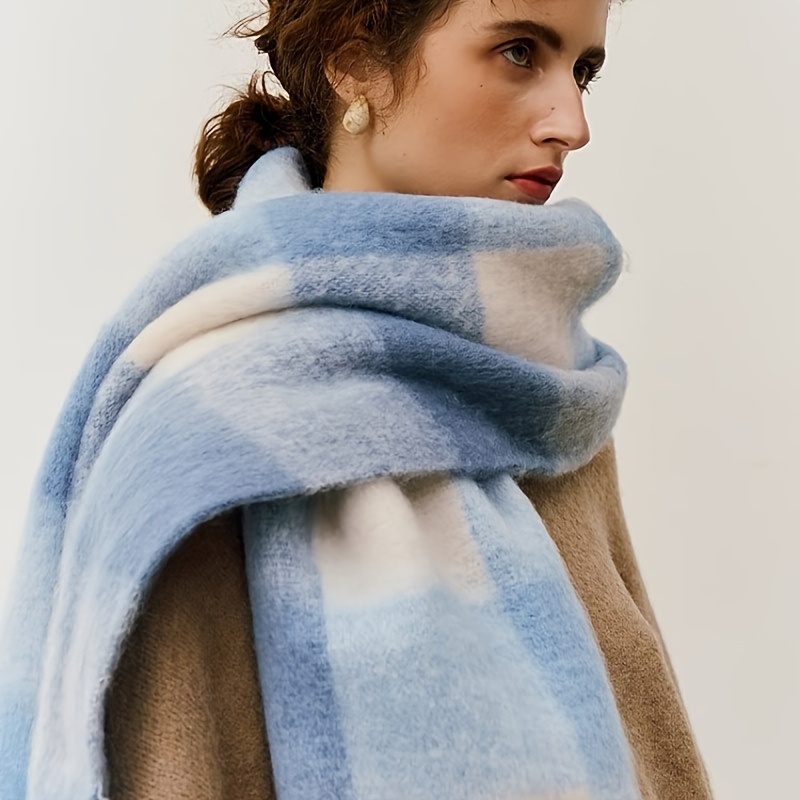 Winter dikke warme sjaal dames kasjmier sjaal en omslagdoeken pashmina halsdoek bufanda dames regenboog harige tessel echarpe: Hemelsblauw