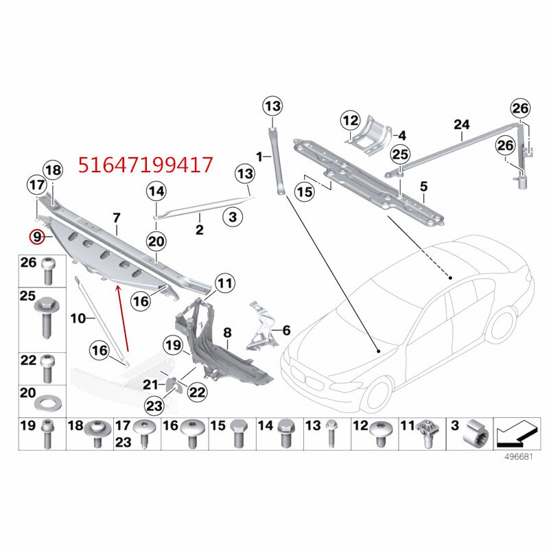 51647199417 Auto gantry Geschikt voor 7 Serie 750Li 740Li 730b mw2009 Bovenste beam Bevestiging frame Water tank beugel Guard: Default Title