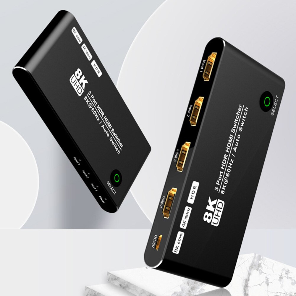 HDMI-compatible Switcher 3-port 8K 60Hz 3-in-1-out Video Cable Splitter for connecting multiple devices to TV/monitor