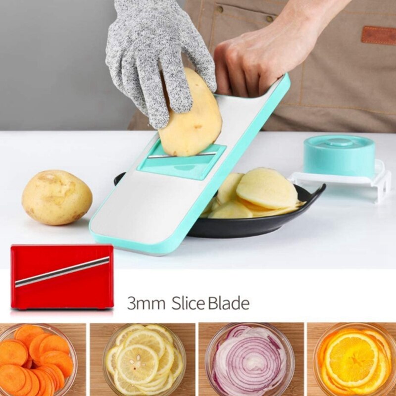 Mandoline snijset groenterasp voedselversnipperaar roestvrijstalen groentesnijder met handbescherming