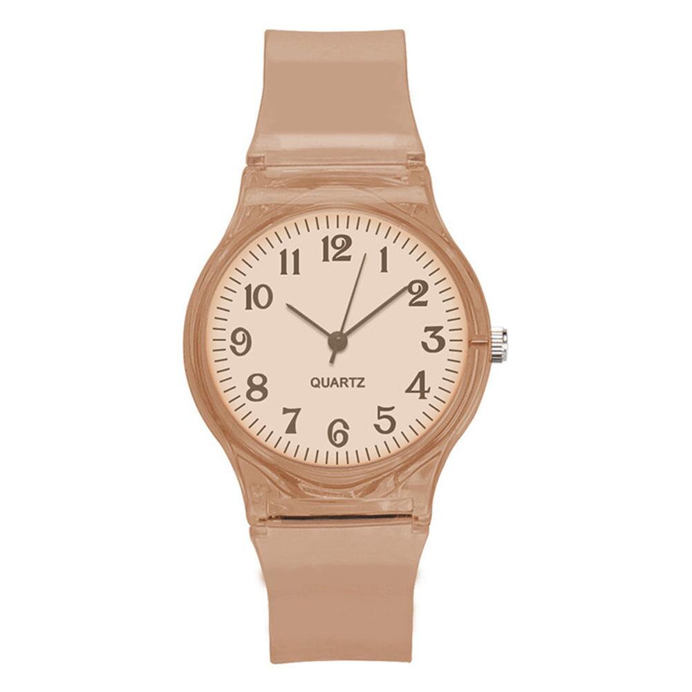 Lintimes dames heren liefhebbers horloges transparante snoepkleurige plastic band casual quartz horloges: Koffie