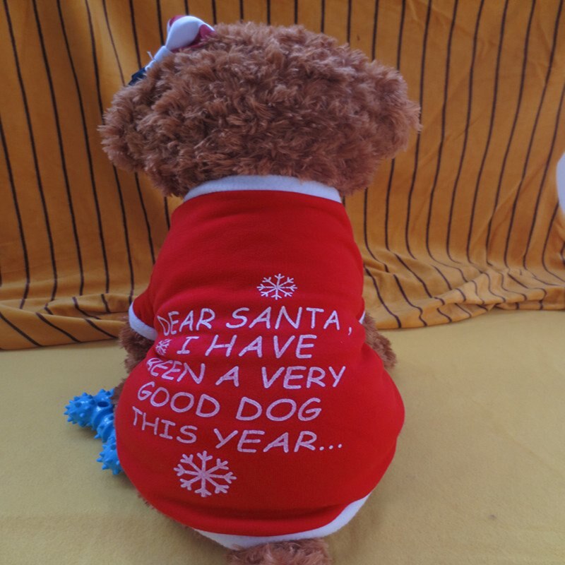 Roliga kläder för hundar polyester röd jul brev mönster hund t-shirt klassisk jul fyra storlek hundkläder