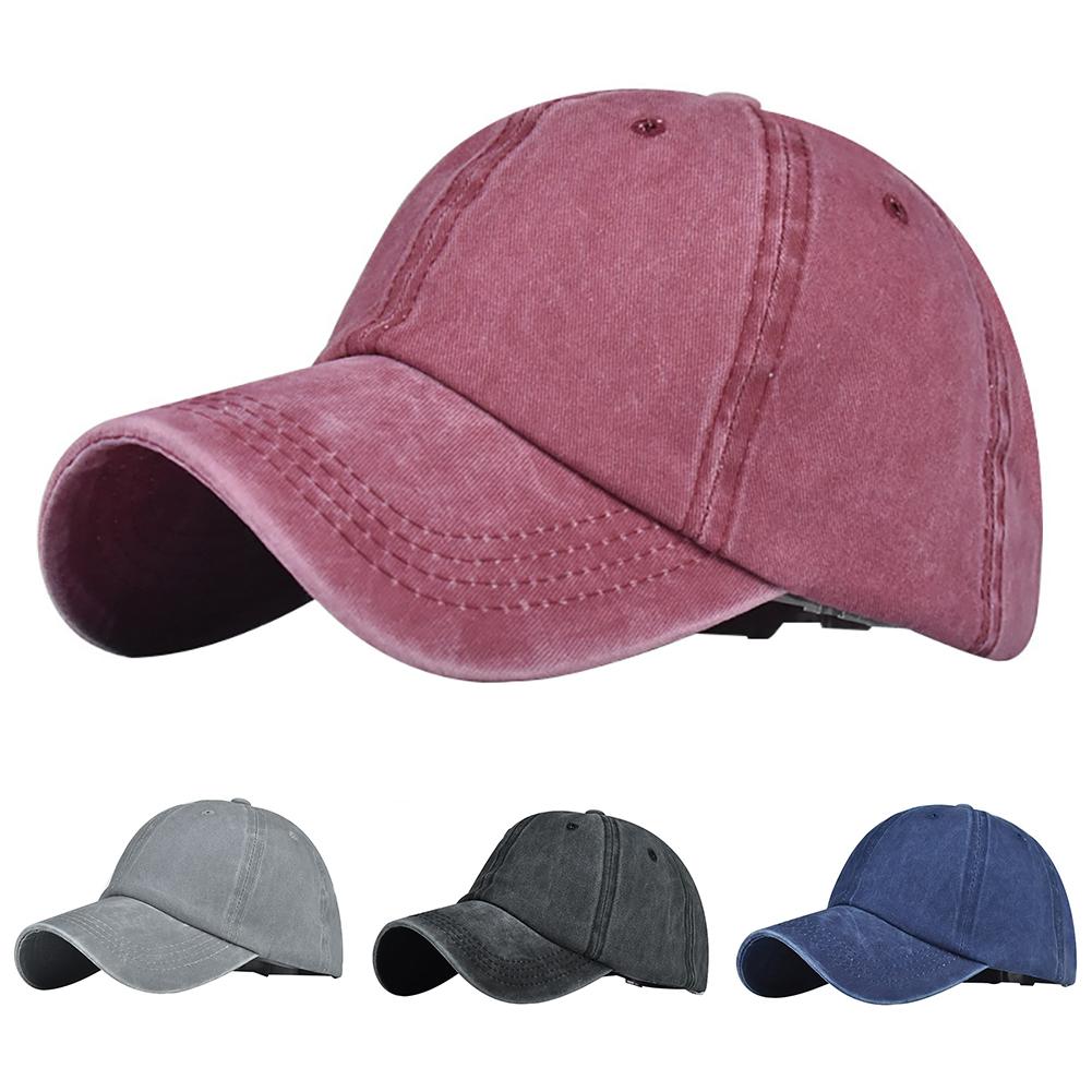 Mænd vasket bomuld baseball cap vintage solid farve justerbar anti uv udendørs sport hestehale hat baseball cap