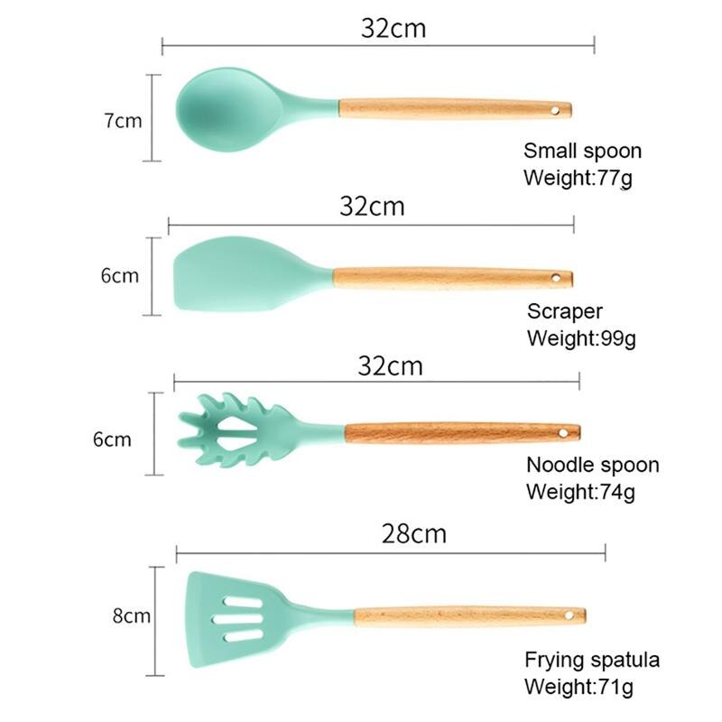 Green Silicone Kitchen Utensils Set Non-stick Cookware Cooking Tool Shovel Spoon Soup Kitchen Utensils Accessories Kitchenware