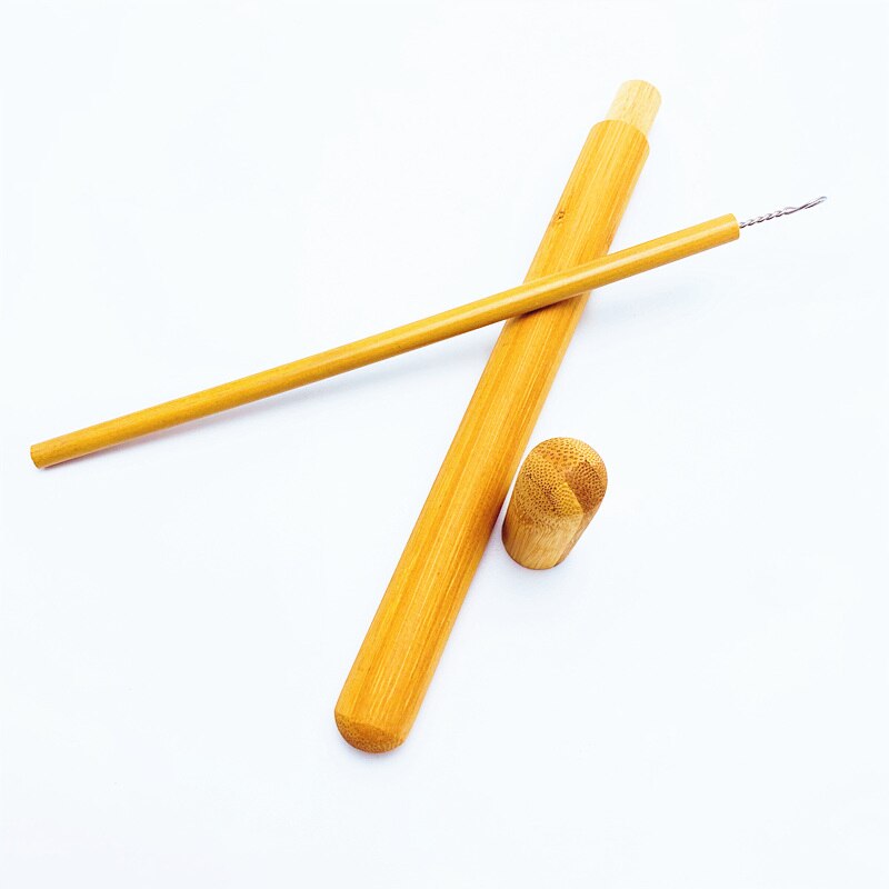 Organic Bamboo Straw Nature Sisal Hemp Straw Cleaner with Zero Waste Bamboo Drinking Straw Travelling Case Bubble Tea Wood Straw