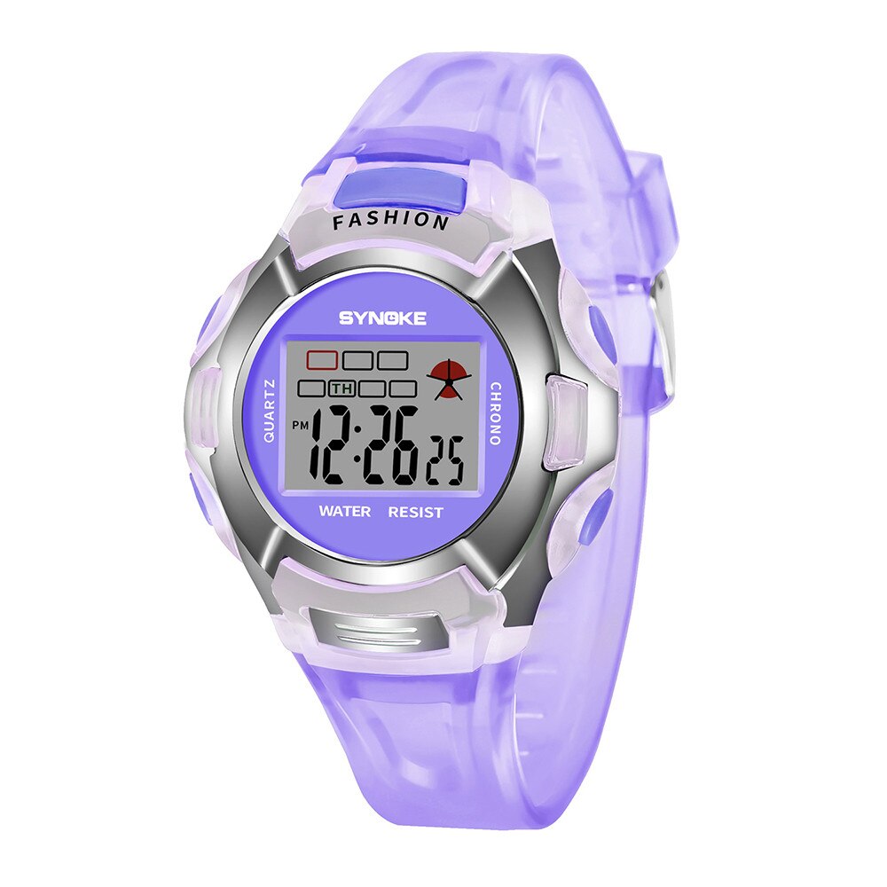 Synoke Kinderen Jongens Student Waterdichte Sport Horloge Led Digital Date Horloge Multifunctionele Mode Klokken: purple
