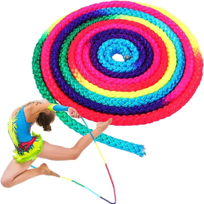 Cuerda de salto para Artes de gimnasia, cuerda de entrenamiento deportivo de Color arcoíris para ejercicio físico, cuerda de gimnasia rítmica, cuerda de competición