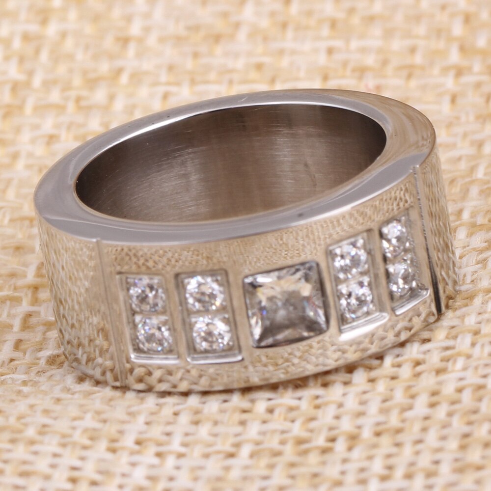 Silver Plated Stainless Steel Crystal Ring Female Titanium Wedding Ring For Women Size 6-10