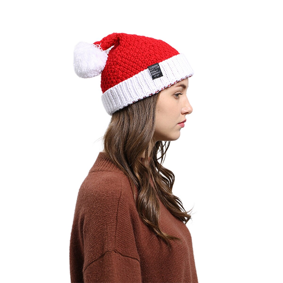 Adults Christmas Hat Christmas Woolen Cap Earmuffs Hat Knit Cap for Women and Men Red