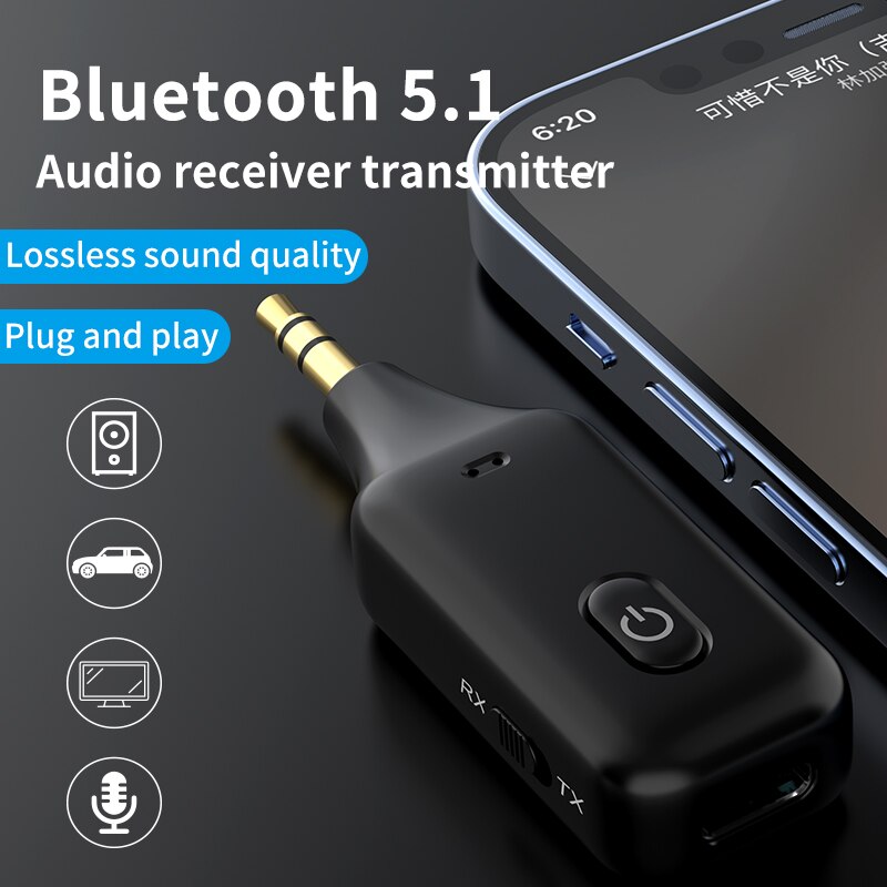 Bluetooth 5.0 audio lähetin vastaanotin 3.5mm aux liitin usb dongle stereo musiikki langaton sovitin mikrofoni televisioon pc autosarja kuulokkeet