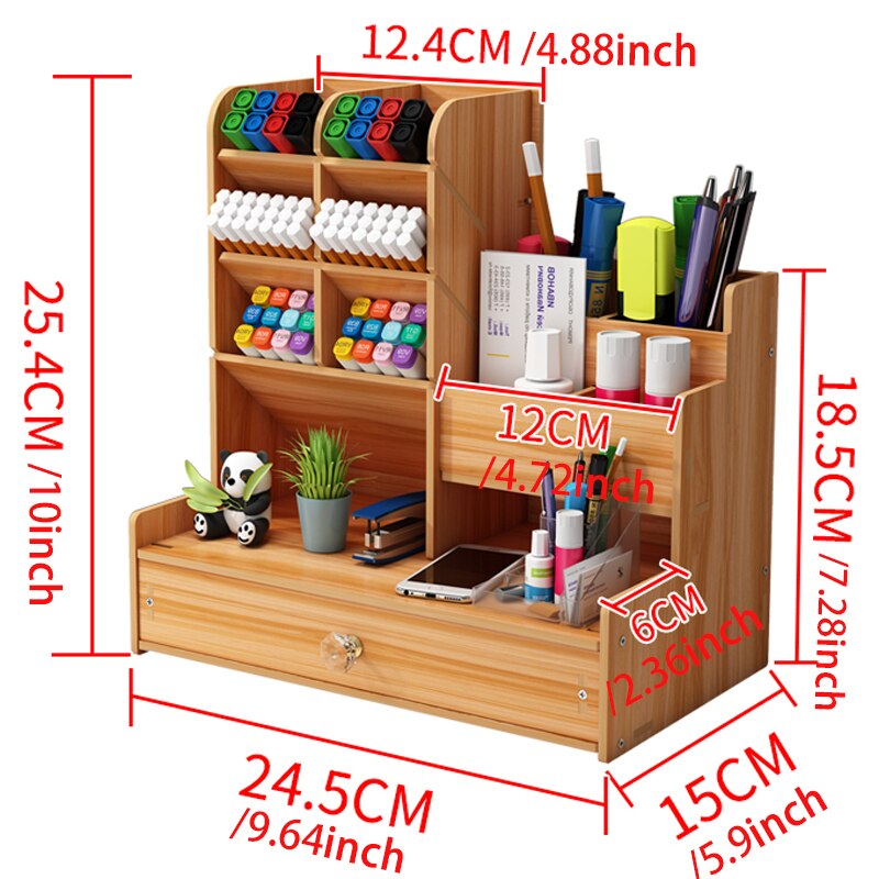 Desktop Pen Holder Wooden Pencil Organizer Students Stationary Storage Box Office School Stand Case Cosmetic Makeup Supplies
