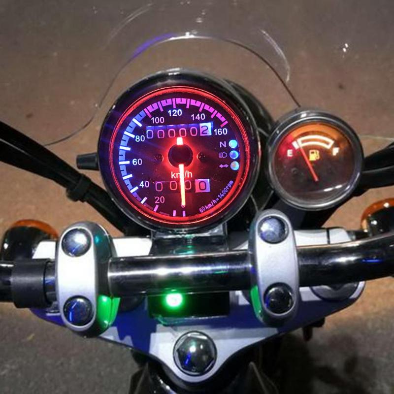 12V Motorfiets Universal Motorbike Led Snelheidsmeter Kilometerteller Gauge Met Neutrale Gear Richtingaanwijzer Koplamp Indicator
