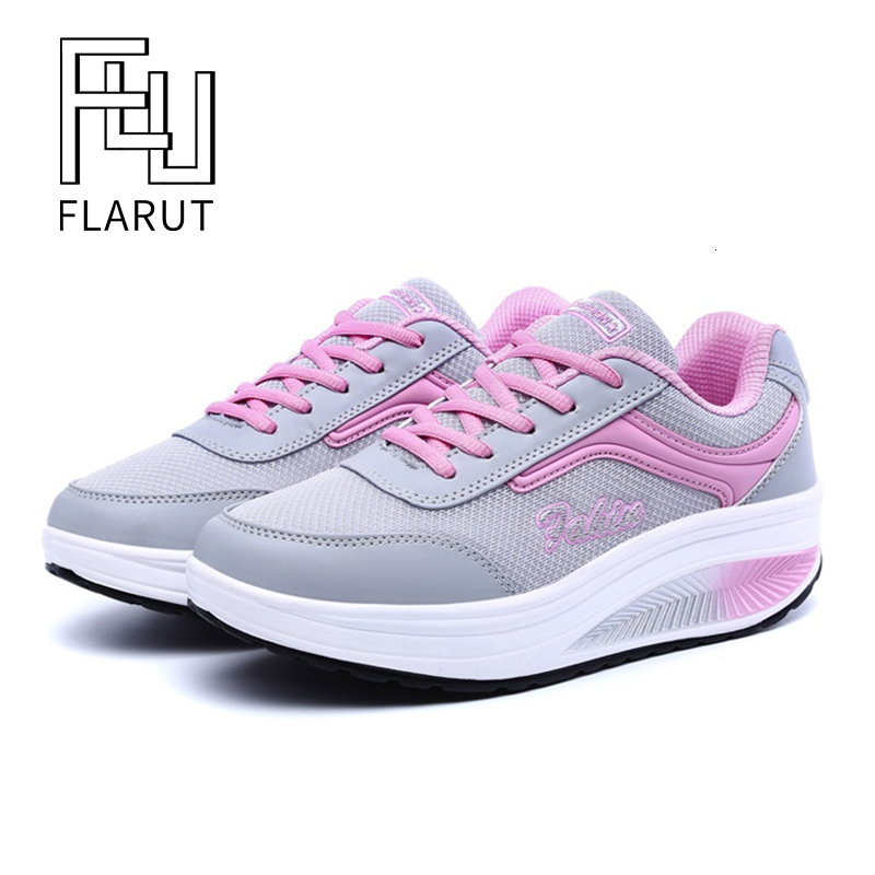 Platform Sneakers Women Shoes Breathable Lace-up Thick Bottom Increase Rocking Shoes Mom Dance Shoes Ladies Fitness Shoes Spring