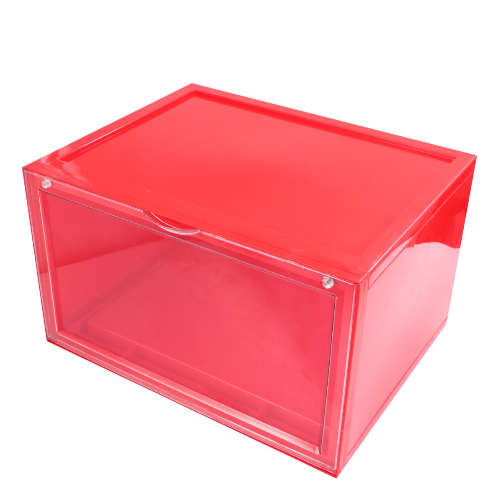 Magnetic Shoes Case Thicken Acrylic Shoes Box Flap Cover Style Shoe Storage Holder Stackable Box (Red, 36x28x22cm)