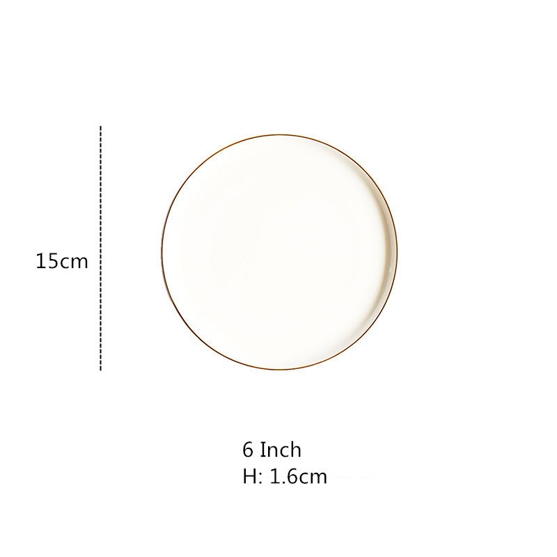 Assiette à dîner en porcelaine glaçure, assiette ronde nordique en céramique, bord en or massif, plateau à Dessert, gâteau de Steak occidental, collation: 6 Inch
