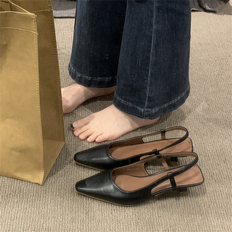 Baotou-Sandalias de tacón fino de alto grado para mujer, zapatos individuales de tacón bajo puntiagudos con falda, 24, primavera y verano
