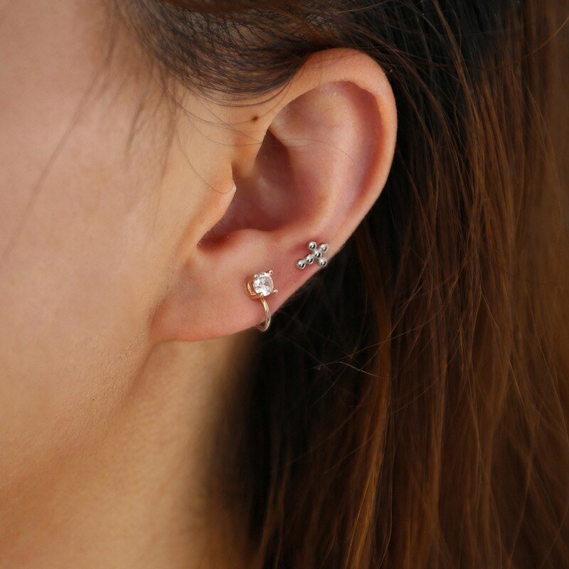 ying Vahine 100% 925 Sterling Silver Small Round Beads Cross Stud Earrings for Women