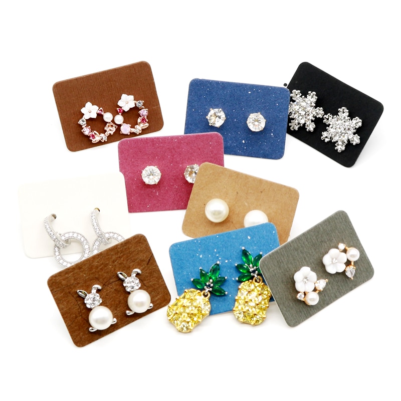 Multi Size 100pcs Kraft Handmade Earring Card with Colorful Pattern Printed Paper Packaging Earring Cards Jewelry Displays Cards