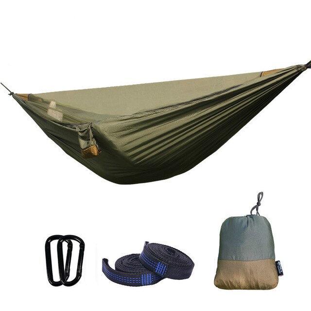 Hamaca ultraligera para exteriores con mosquitera, desmontable, para senderismo, viajes, Camping, tienda para 1-2 personas, para patio trasero: army green