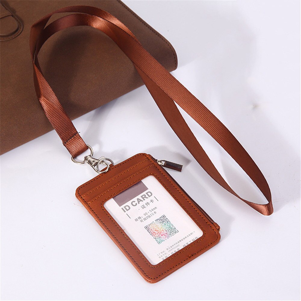 Color Card Holder Neck Strap with Lanyard Badge Holder Staff ID Card Bus ID Desk Organizer Stationary Photo Card Holder: style 2 brown