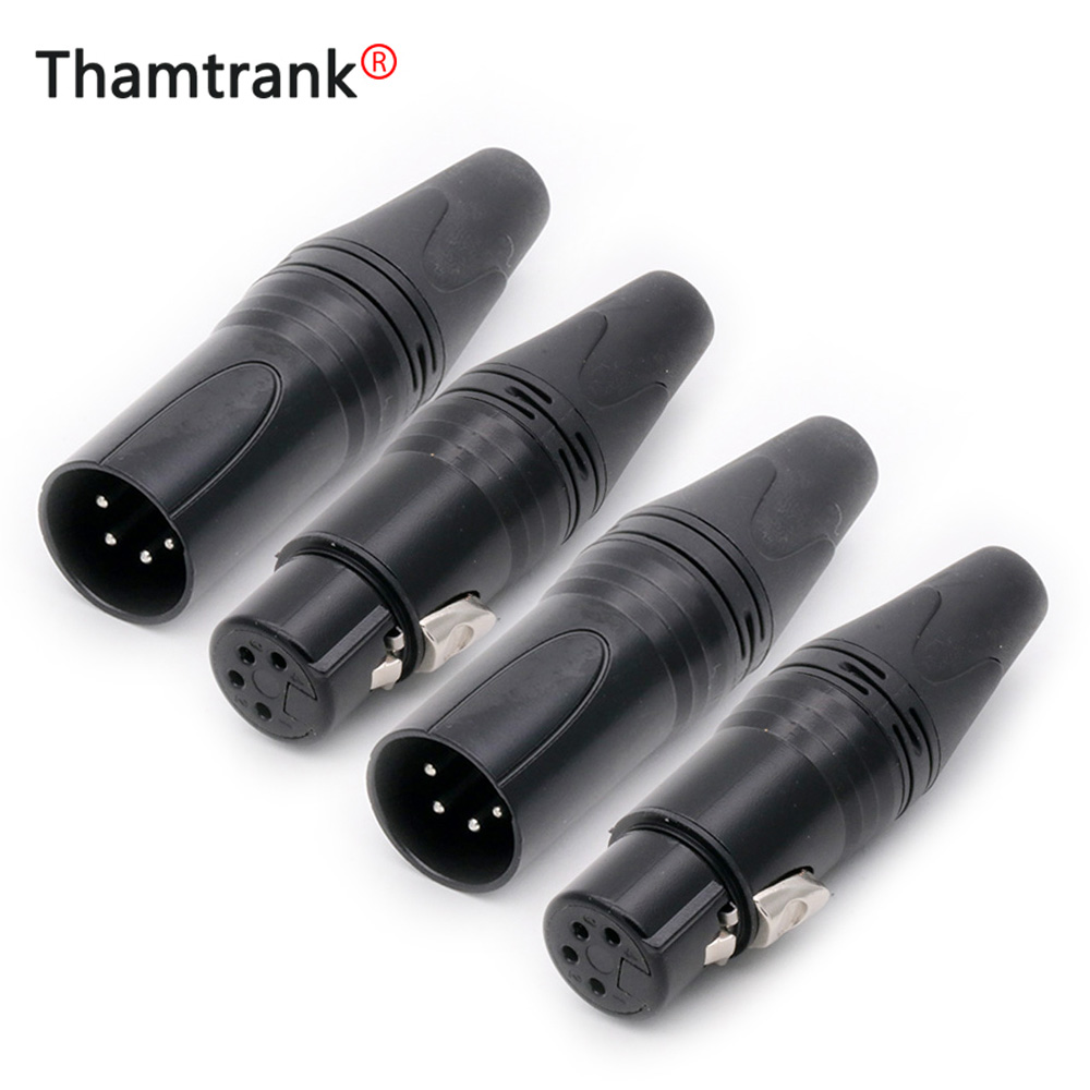 Connecteur de câble de micro XLR mâle à 4 broches, nickelé, 4 pôles, noir, , 10 pièces/lot