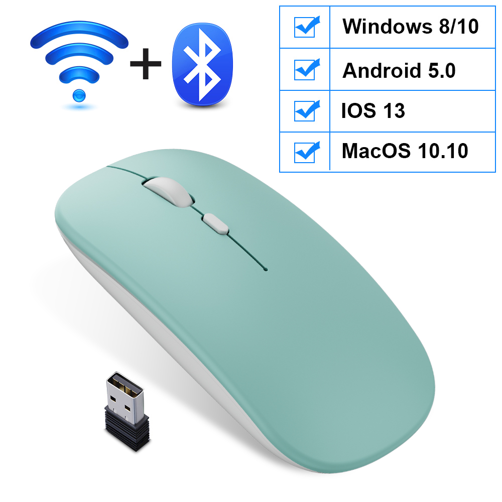 Wireless Mouse Bluetooth Mouse Computer USB Mouse Gamer Ergonomic Silent Mause Rechargeable Mice Wireless Optical For PC Laptop: Bluetooth Green