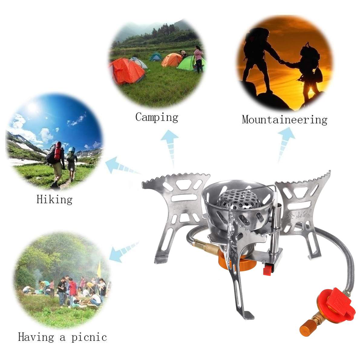3700W Foldable Camping Gas Stove Backpacking Stove with Storage Case Windbreak & Energy Saving Picnic Cooking Burners
