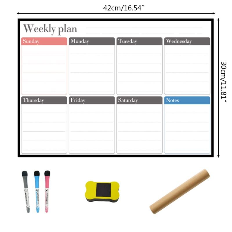 A3 Magnetic Weekly Planner Whiteboard Fridge Magnet Daily Message Drawing Refrigerator Bulletin Notes School Office Supplies C26