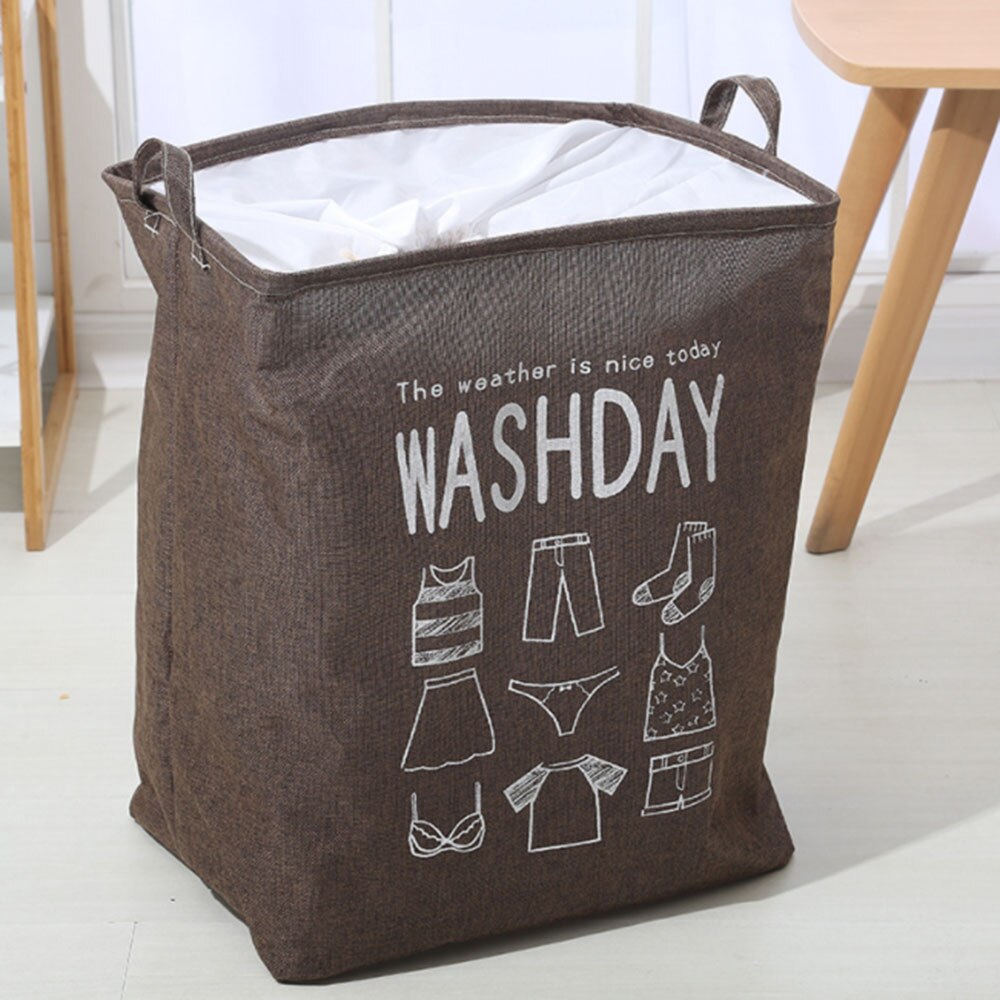 Foldable Storage Laundry Hamper With Drawstring Cover Water-Proof Linen Toy Clothes Storage Basket: Auburn