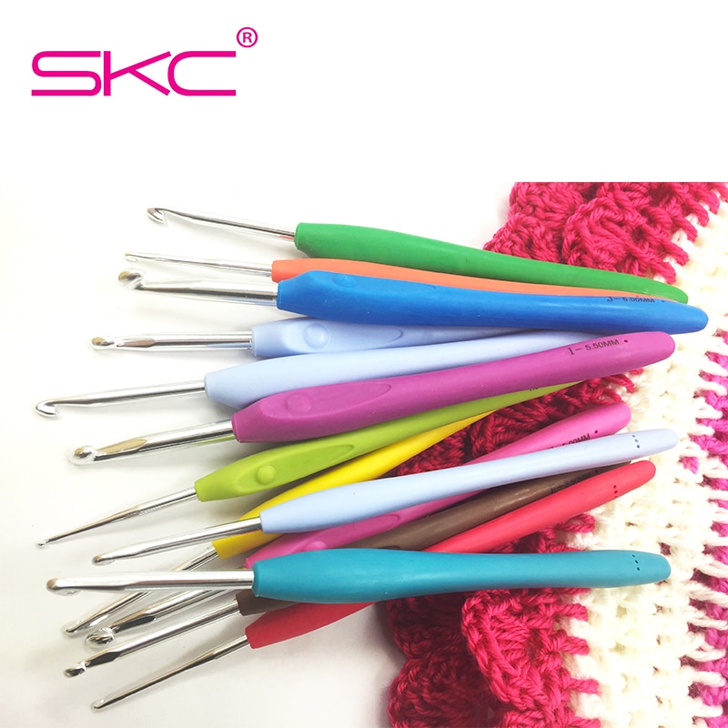SKC 16cm TPR Handle Crochet Hook 10 Sizes Hand Knitted Sweaters Scarves Metal Colorful Aluminum Crochet Hook