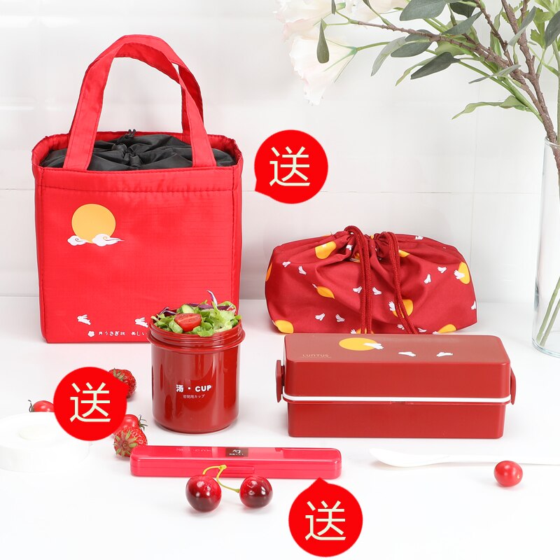 Japanese Style Double Layers Cute Lunch Box Microwavable Bento Boxes Tableware