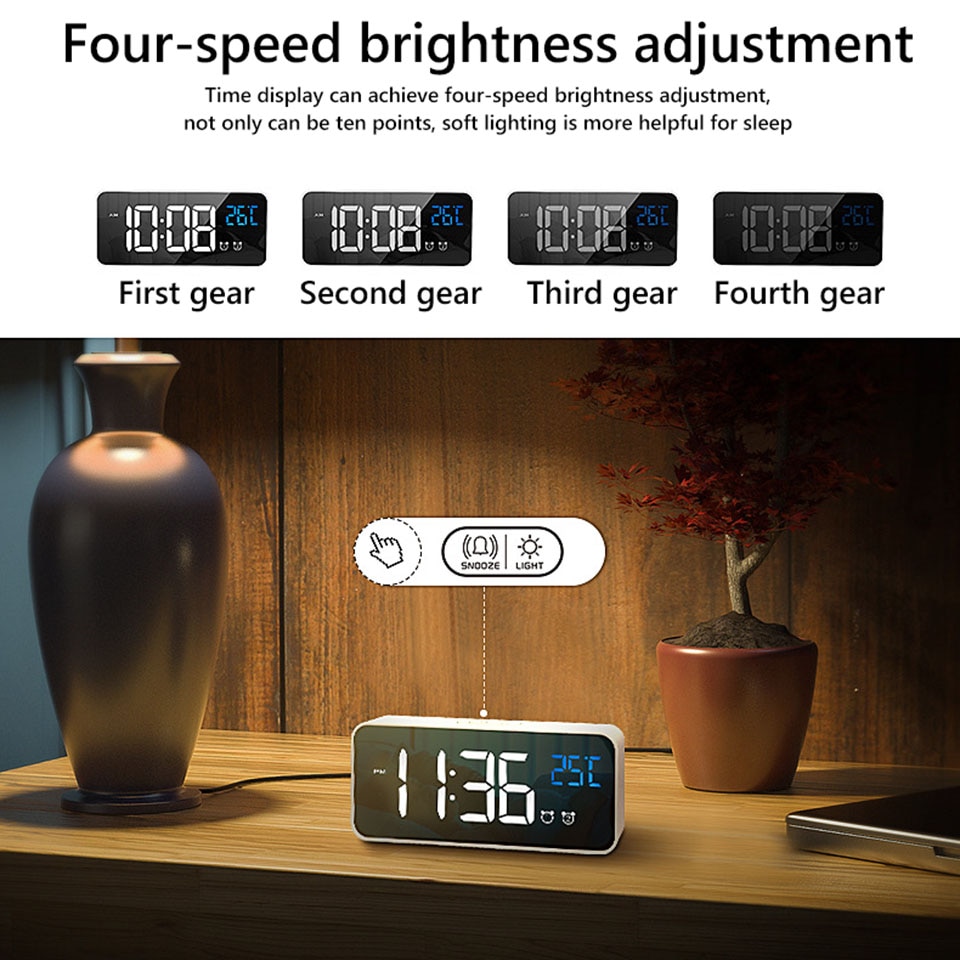 Student Alarm Clock Multi-function LED Clock Plug-in Charging Dual-use Voice-activated Clock Bedroom Living Room Office Use