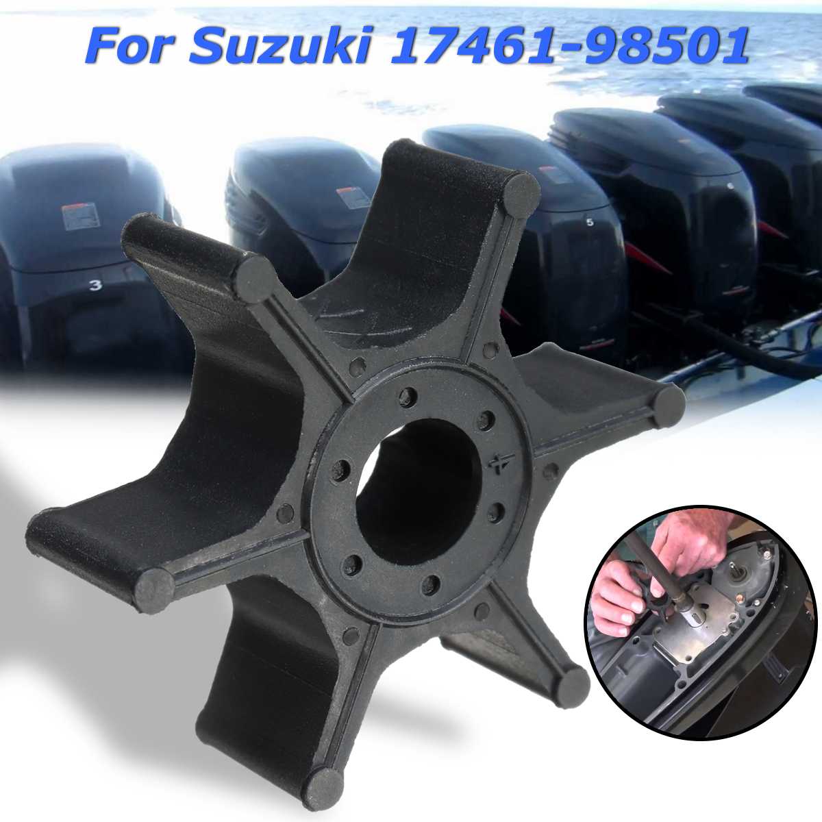 Udskiftning af påhængsmotorer 17461-98501 vandpumpehjul til suzuki 2-8hp sort gummi 6 knive tilbehør diameter 41mm