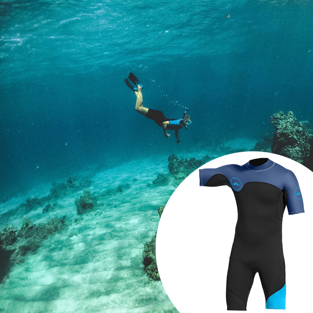 2mm Rubber Shorty Summer Wetsuit Surf Scuba Snorkeling Diving Suit for Men: Dark BlueBlack L
