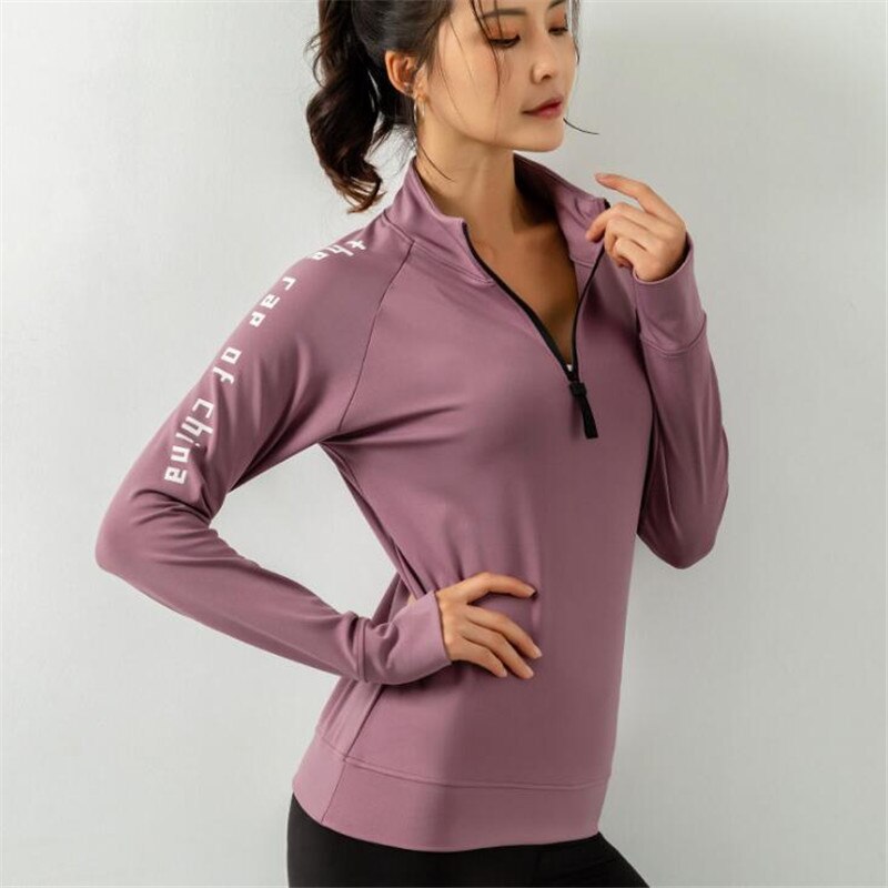 Sudaderas con capucha para correr con estampado de letras para mujer, abrigo de entrenamiento deportivo, prendas de vestir con cremallera, para Fitness, Yoga, gimnasio, sudadera con agujero en el pulgar: Purple / M