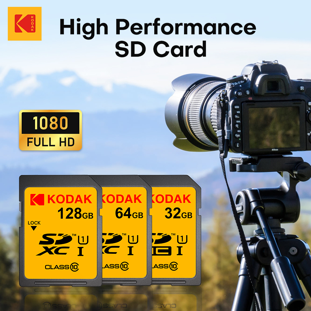 KODAK 100% Original 64GB 128GB SD Card Memory Cards Class10 256GB U1 HD SD Card Memory Card SDXC V30 Memory Cards for Camera