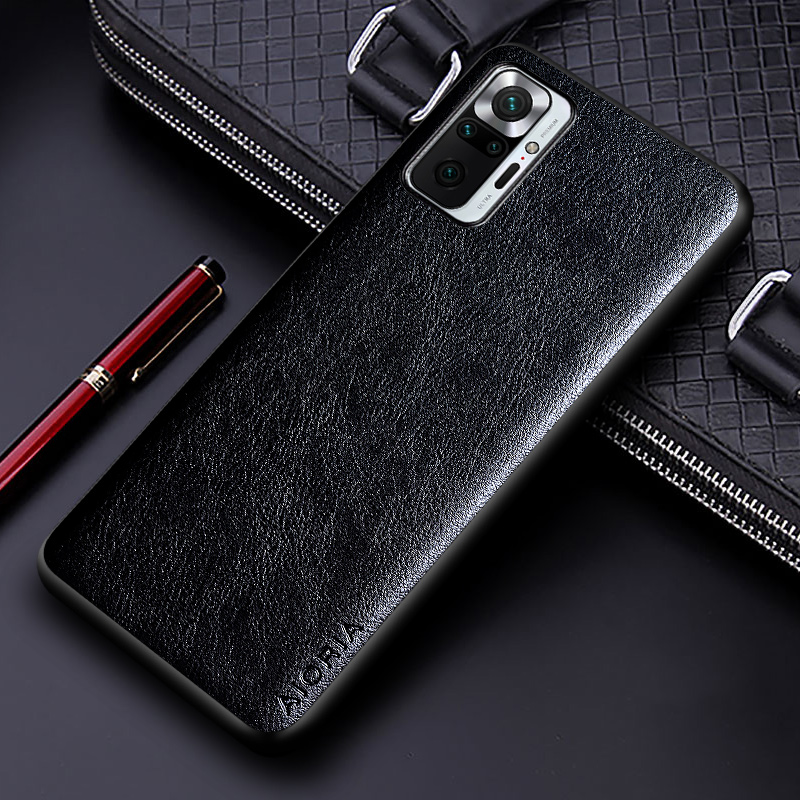 Custodia in pelle di lusso per Xiaomi Redmi Note 10 Pro Max 10S 10 Lite 5G Cover di design business in tinta unita per custodia Redmi Note 10s: Alluminio / Black