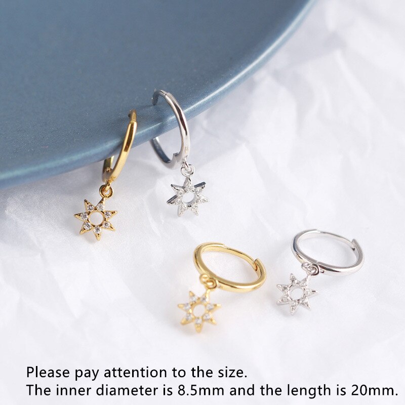 925 Sterling Silver Earring Cute Zircon Hollow Geometric Star Short Earring Sweet Pretty Wild Female Girl Ear Jewelry