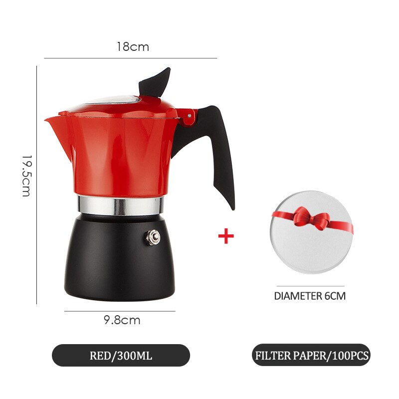 150/300ml Moka Coffee Pot Coffee Maker Aluminum MochaEspresso Pot Italian Coffee Machine Rapid Stovetop Coffee Brewer Cafe Tool: red 300ml