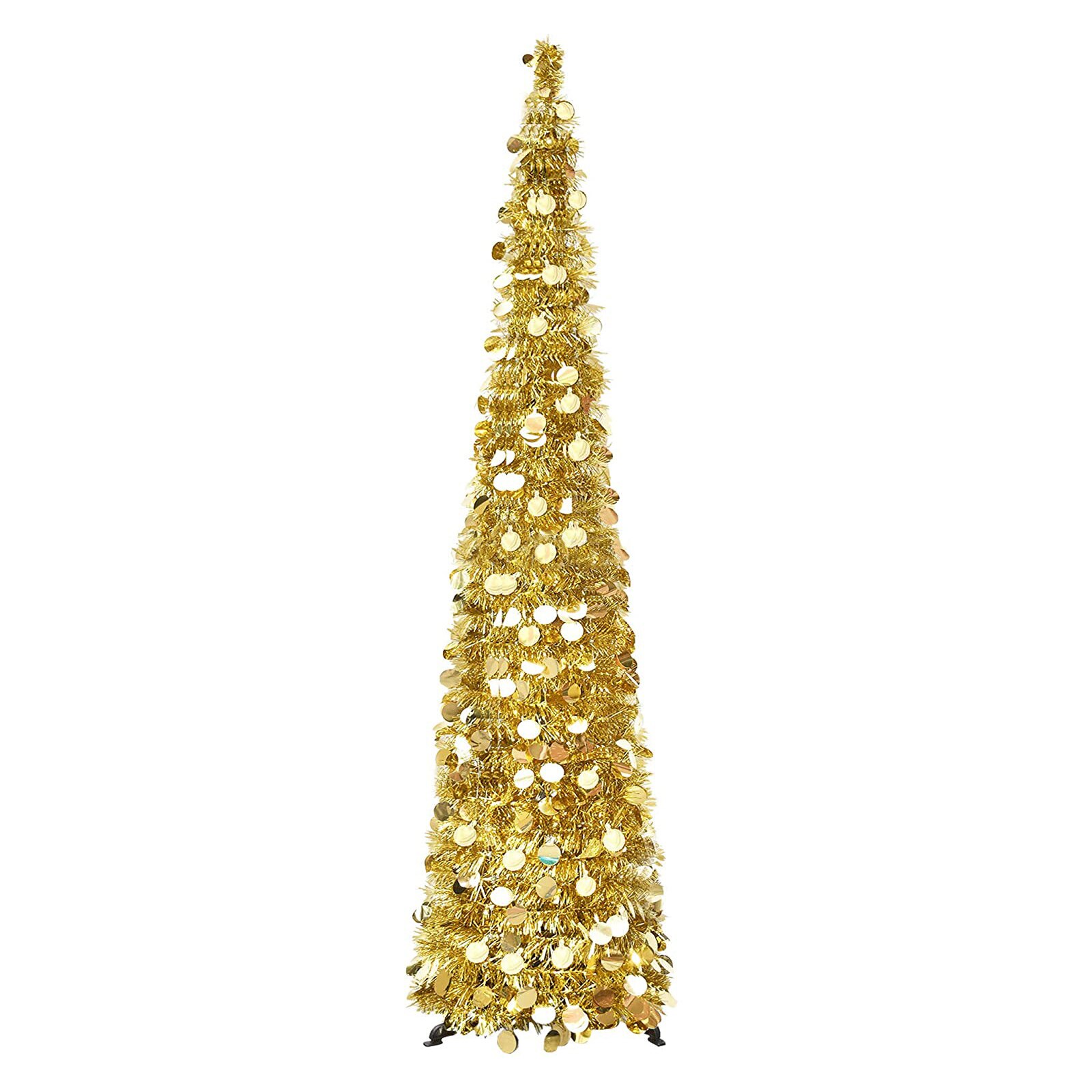 Grand arbre mince de noël pliable en PVC, fournitures de festival pour appartement, bureau, boutique, décoration de , de noël: Gold-