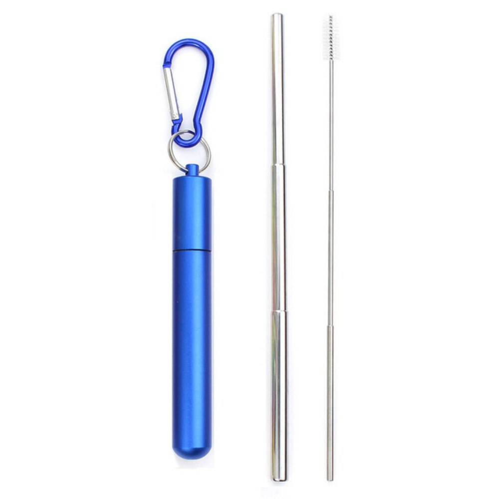 Paille télescopique en acier inoxydable, pliable et réutilisable, Portable, avec étui et brosse pour voyage en plein air: 1