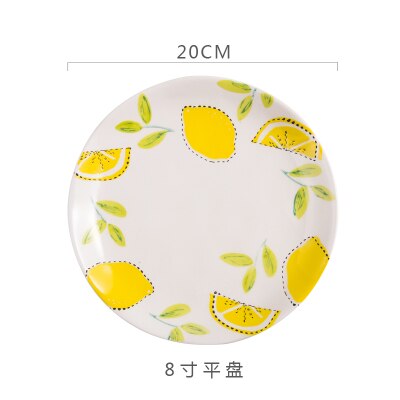 Original Hand-painted Ceramic Household Round Plate Western Steak Dish Flat Plate Pasta Dish Soup Plate Rice Fish Plate: 8-Inch Flat plate