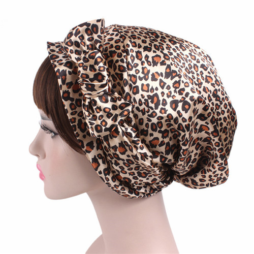 Pañuelo de lazo de satén para mujer, turbante Hijab islámico musulmán, cómodo gorro para dormir, envoltura de pelo rizado, pañuelo de seda para la cabeza, novedad: Lepoard