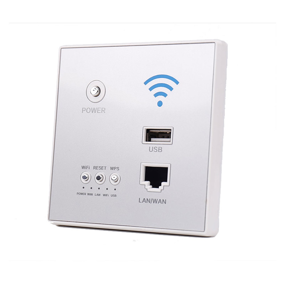 Repetidor WIFI inalámbrico inteligente con relé AP de potencia de 300Mbps, extensor de Panel enrutador integrado de 2,4 GHz con interruptor de toma USB: Silver