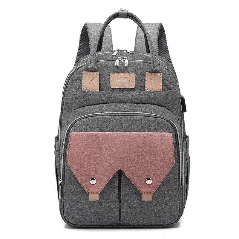 2020novo estilo saco de fraldas grande capacidade usb mãe saco saco de fraldas mochila mãe baoma saco de fraldas: Gray Flour Blending Double Cover